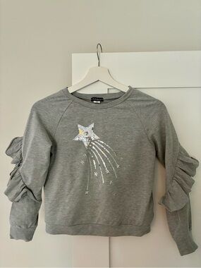 Kate Mack Gray Sequin Shooting Star Ruffle Sweatshirt